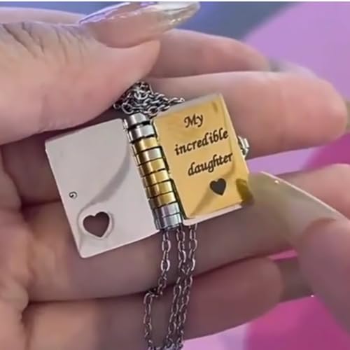My Little Star Book Necklace, My Incredible Daughter Book Necklace, Openable with 6 Pages of Engraved Information, Openable Pendant Adjustable Birthday Day Graduation Gift4
