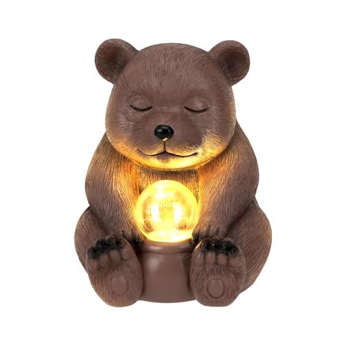PAISPER Solar Bear Statue for Outdoor, Garden Decor with Strong Lighting for Yard Art Lawn Ornaments Porch Patio Balcony Home House – Holiday Gifts for Family and Friends