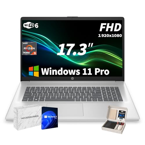 Image of HP 17 Laptop - AMD Ryzen 5 7430U Processor, 17.3inch 250 Nits FHD IPS Display, Webcam, Wifi6, Numeric Pad, Windows 11 Pro Computer PC for Business & Students (64GB RAM 2TB SSD)
