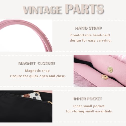 Image of Women's Fuzzy Tote Bag Curly Handbag Furry Shoulder Bag Large Plush Top Handle Purses Winter