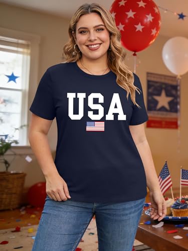 Image of Ithalt Patriotic Plus Size Shirts for Women 250th Anniversary USA Shirts American Flag Tshirt USA Short Sleeve Tops