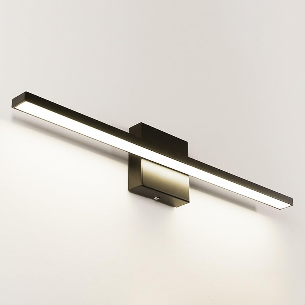 Lampada Specchio Bagno Nero LED Lineare, Applique Bagno Slim Piatta Luce per Specchio Design Minimalista Rasatura Trucco(White,60cm/23.62in)
