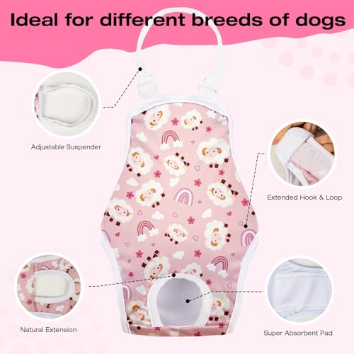 Image of 3 Pack Washable Female Dog Diapers with Adjustable Suspender, Reusable Sanitary Panties for Dogs in Heat, Leak-Proof Design for Small Dogs