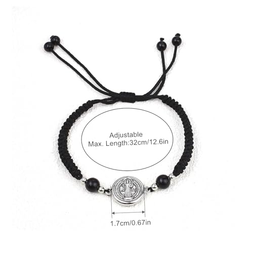 St. Benedict Medal Protection Bracelet – Adjustable Black Cord Catholic Bracelet for Men & Women, Patron Saint of Students Gift for Communion, Confirmation & Everyday Faith3