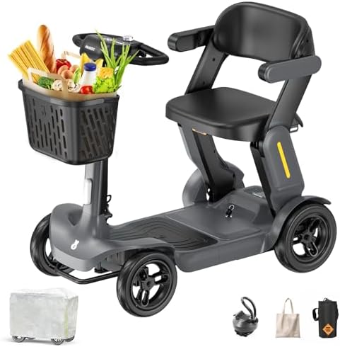 Paiseec S3 Foldable Mobility Scooter for Adults, Seniors - 25 Miles Range, 6 mph, Lightweight Mobility Scooter for Travel, Improved Safety, Large Wheels for Outdoor, LED Headlight, Basket