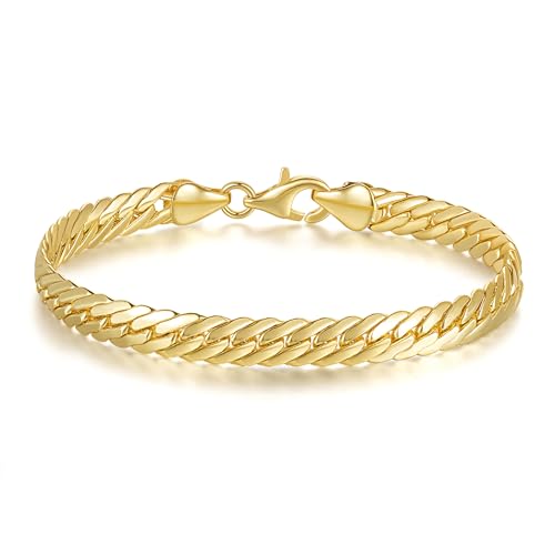 MELELIFE 14K Gold Bracelets for Women & Men’s Bracelet Dense Cuban Gold Chain Bracelet for Women Bold Bracelets Non Tarnish Presents (6.5, 7, 7.5, 8, 9 in)