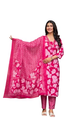 Image of Rangnavi Women's Floral Printed Stright Kurta with Pant & Dupatta Set | Ethnic set | Kurta set