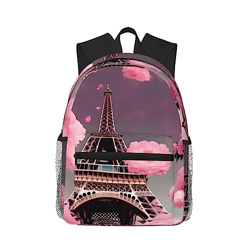 Sac à dos rose floral léger avec poches pour homme et femme