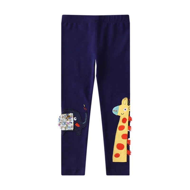 Rngeddg Toddler Girls Casual Cute Embroidered Giraffe Printed Tights Sweatpants Fashion Spring Fall Trousers Leggings Bottoms (Navy,130/6-7 Y,Unisex,Big Kid,US,Age,6 Years,7 Years)