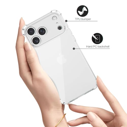 Image of Fashionury 3D Raised Transparent Crystal Clear Back Cover for iPhone 17 Pro | Shockproof Design | Anti-Slip Grip | Camera Protection | 360 Degree Protection Mobile Case
