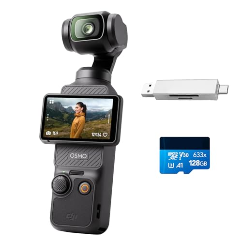 DJI Osmo Pocket 3 Bundle, vlog Kamera 4K mit 1-Zoll-CMOS und 4K/120 fps Video, 3-Achsen-Stabilisierung, digital Kamera, schnelles Scharfstellen (Kartenleser + Speicherkarte)