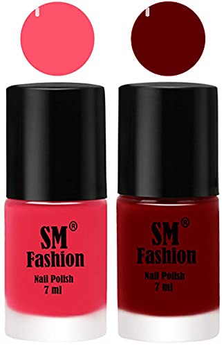 Image of Long Lasting Nail Polish | Nail Paint Combo 7 ml Each) - Set of 2 Dark Pink-Dark Red