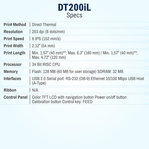 Image of McAuley Labels GoDEX DT200iL Linerless Direct Thermal Printer - Prep-Line & POS Labels Printer - 2 inch, 203 DPI, Color LCD & USB Host, Optional Cutter