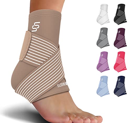 Sleeve Stars Ankle Brace for Plantar Fasciitis Relief, Ankle Wrap & Ankle Brace for Women & Men w/ Ankle Support Strap for Sprain, Ankle Protector Sleeve, Heel Brace for Heel Pain Foot Brace (Single/Beige)