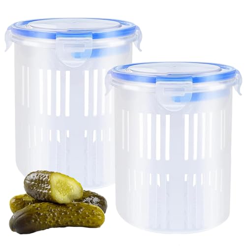 Generico Contenedor de encurtidos | 2 piezas transparentes, recipiente para almacenamiento en la cocina, para pepinillos, queso, arándanos, moras, piña y fruta