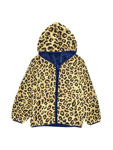 Vintage Leopard Pattern Girls Fleece Jacket Girls Fall Jacket Boys Coats Zip Up Hoodie Children Outerwear 2-10T