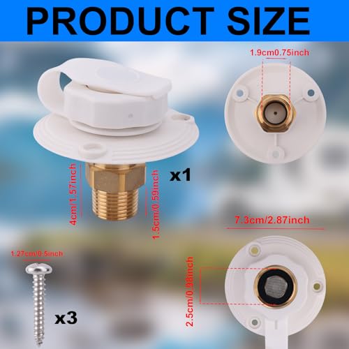 Image of BOXOB RV City Water Inlet with Brass Check Valve, 3 /4 inch NH Female to 1 /2 inch NPT Male RV Water Inlet Connection Replacement for Camper Trailer Motorhome (White)