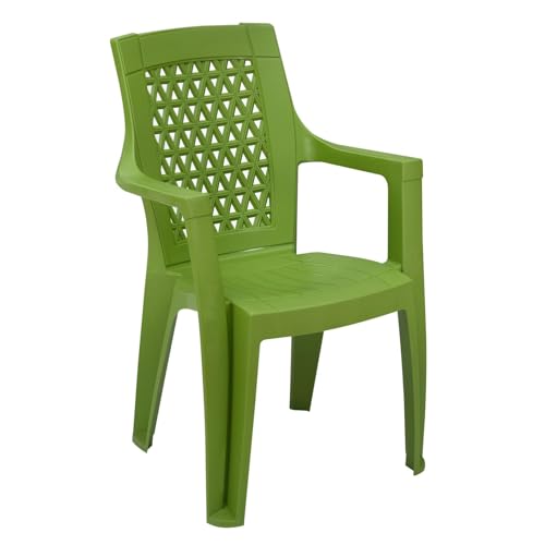 Image of Nilkamal Elevate Plastic Chair with Arm | Set of 4 | Stackable Chair | for Living Room, Bed Room, Kitchen, Balconies, Outdoor | Lush Green