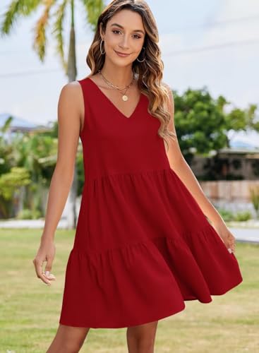 Image of QACOHU Women's Summer Sleeveless V Neck Mini Dress with Pockets Casual Sundress Beach Dresses for Women 2026