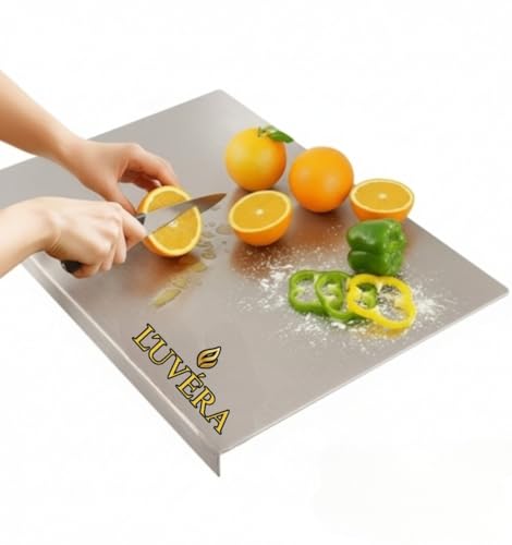 Image of L'UVERA Premium Stainless Steel Cutting Board for HYGIENIC, Odour-Free & Durable Kitchen USE | Large Chopping Board for Vegetables, Fruits, Meat & Multipurpose Food.(Size 36CM x25 CM)