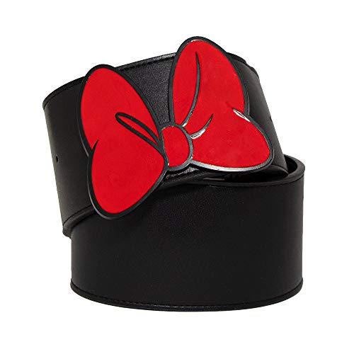 Buckle-Down Women's Disney, Minnie Mouse Red Bow, Black Vegan Leather Belt