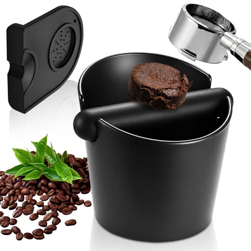 Coffee Knock Box with Tamping Mat Non-Slip Espresso Grounds Bin with Shock-Absorbent Bar for Home Barista Use