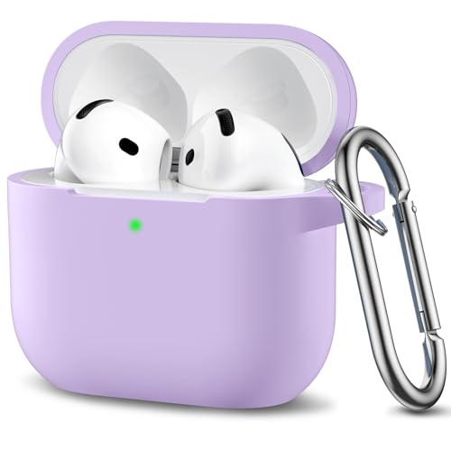 Ouwegaga Funda para Airpods 4, Fundas Protectora de Silicona para AirPods 4 Case, LED Frontal Visible Funda Accesorios Compatible con Apple AirPods 4.ª Generación (2024), con Moschettone, Lavanda