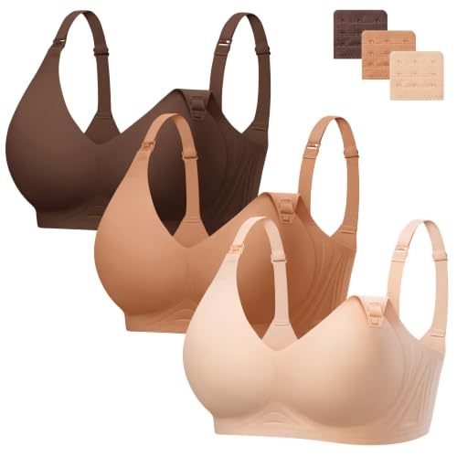 Image of Angelhood 3 Pack Nursing Bras for Breastfeeding Seamless Pregnancy Maternity Bra Wireless Sleep Bralette with Extenders