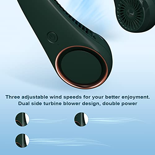 Civpower Portable Neck Fan,Hands Free Bladeless Fan,Cooling Personal Fan,3 Speeds Adjustment,78 Air Outlet,Headphone Design,Rechargeable, Usb Powered Neck Fan For Outdoor Indoor-Dark Green #TOP2