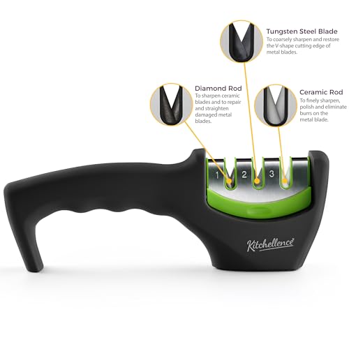 Image of 4-in-1 Kitchen Knife Accessories: 3-Stage Knife Sharpener Helps Repair, Restore and Polish Blades and Cut-Resistant Glove