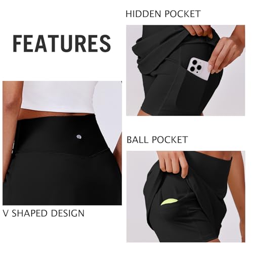 Image of PINSPARK Womens Tennis Skirt High Waisted Golf Skort with 2 Pockets Stretchy Athletic Skirts for Workout Pickleball Running