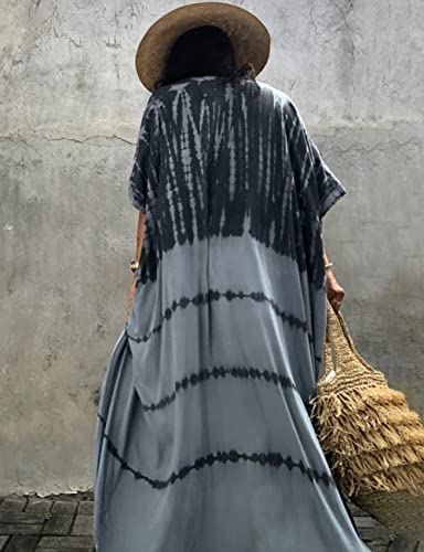 Image of Bsubseach Stylish Tie Dye Open Front Long Kimono Swimsuit Coverup for Women | Loose Fit Boho Style Bathing Suits Cardigans,Summer Causal Resort Wear