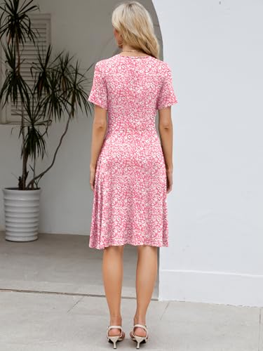 Image of Naggoo Womens Summer Dresses for Women 2026 Spring Floral Sundress Short Sleeve V Neck Wrap Dress with Pockets