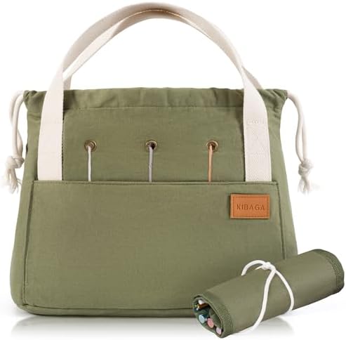 Stylish Crochet Bag Organizer Easily Organizes Your Yarn - Durable Canvas Bag w/ 8 Pockets Stores Plenty of Yarn Skeins & Crocheting Supplies/Accessories - Perfect Basket for Gifting to Knitting Fans