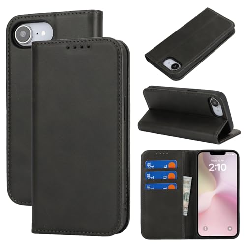 Jaorty Wallet Case for iPhone 16e,Premium PU Leather Flip Folio Case for iPhone 16e with Card Slot,Kickstand Magnetic Closure TPU Shockproof Interior Protective Case,6.1 Inch,Black