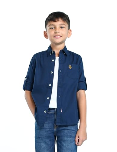 Image of U.S. Polo ASSN. Kids Half Sleeve Shirt for Boys - 100% Cotton, Chest Logo, Casual Boys Shirt