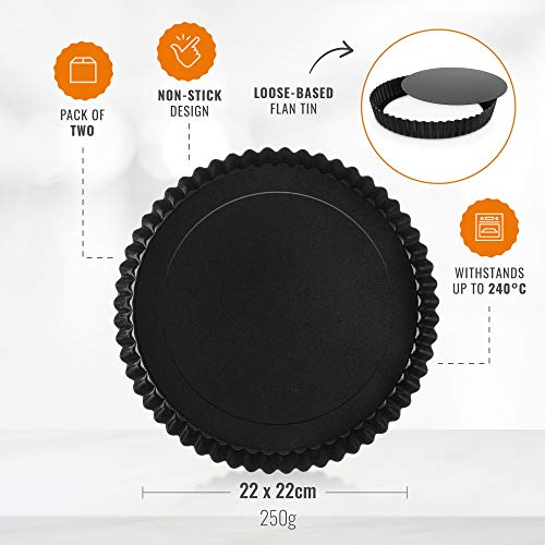 Non Stick Round Fluted Tart Tins, Pie Dish and Quiche Dish in Stainless Steel with Removable Loose Bottom for Pie, Quiche and Tart Cooking (2 Pack) 2 Gallery Image