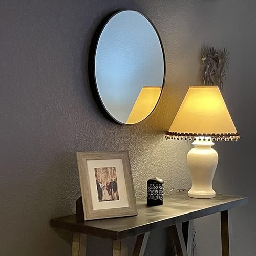 Image of Oruii Small Round Mirror, 16 inch Circle Mirror, Matte Black Metal Frame | High Definition, Waterproof, Rust-resistant, Circular Wall Mirrors for Bathroom, Bedroom, Vanity, Nursery, Kids, Wall Decor