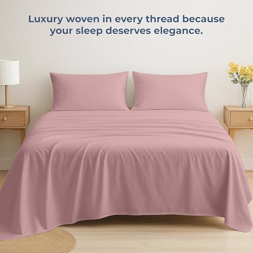 Image of Royale Linens 100% Organic Cotton Full Flat Sheet Only - Super Soft - Percale Top Sheets - Full Flat Sheet Sold Separately - Breathable, Cool & Crisp Pink Sheets Only (81 inch x 96 inch, Pink)