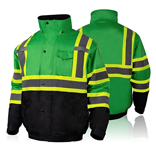 Fonirra High Visibility Safety Jackets For Men With Fleece Liner,Ansi Class 3 Reflective Waterproof Bomber Jacket(Green,L) #TOP18