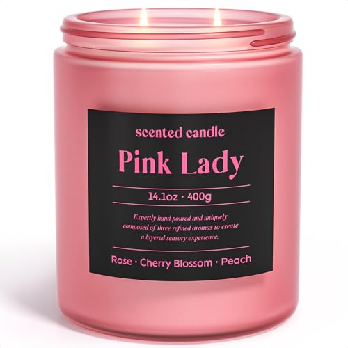 Image of CHILLFLAME Candles for Women, 14.1 oz Scented Candles for Home, 2 Wicks Blended Scents Birthday Candles Gifts for Mom, Wife, Teachter, Girlfriend (Rose+Cherry Blossom+Peach)
