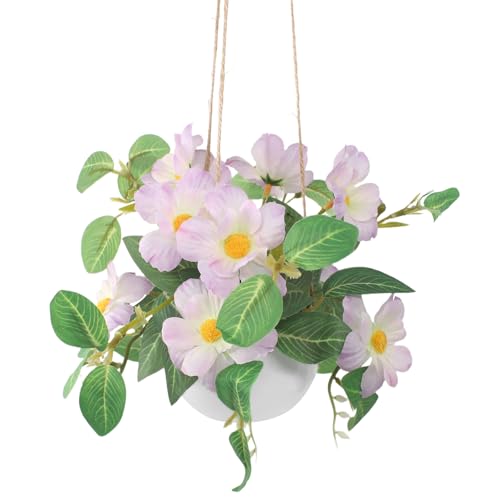 Artificial Fake Hanging Flowers Plants Basket Faux Daisy Bonsai Decor for Outside Porch Balcony Garden Home Decoration- Purple