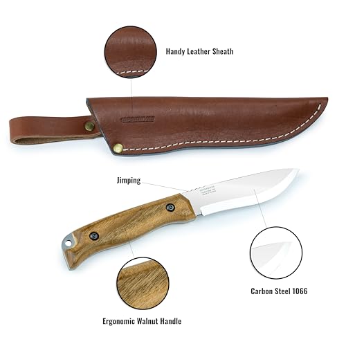 BPSKNIVES HK1 CSH - Handmade Carbon Steel Knife - Fixed Blade Full Tang Hunting Camping Bushcraft Knife With Leather Sheath - Scandinavian Sharpening Camp Knives