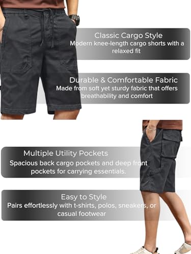 Image of Leriya Fashion Men Cotton Cargo Shorts | Lightweight Shorts Pant for Men | Elastic Waist with Drawstring | Casual Summer Cargo Short's for Man with Pockets