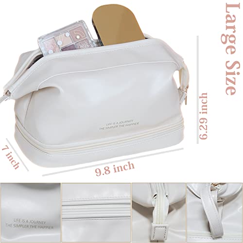 Katadem Large Makeup Bag - Double Layer Cosmetic Bag,Travel Makeup Bag,Pu Leather Makeup Bag,Makeup Organizer Bag,Toiletry Bag For Women And Girls (B-Black) (White) #TOP3