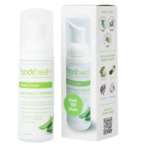 Toilet Paper Foam, Liquid Wet Wipe | Plant-Based, Eco Friendly Flushable Wet Wipe Alternative with Aloe &amp; Vitamin E (1.7 Fl Oz (Pack of 1), Baby Fresh)