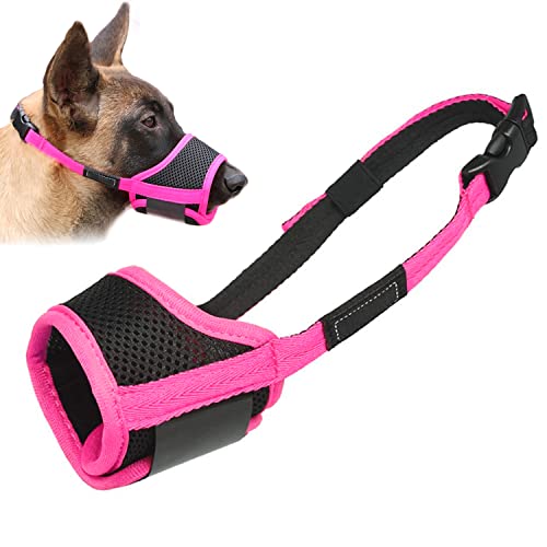 Image of LUCKYPAW Dog Muzzle Anti Biting Barking and Chewing with Comfortable Mesh Soft Fabric and Adjustable Strap, Suitable for Small, Medium and Large Dogs(Hot Pink,XL)