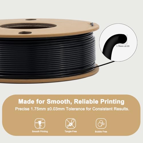 Image of Black Filament 250g, PLA Force 3D Printer Filament 1.75mm + /-0.03mm Accuracy, Black PLA Filament Cardboard Spool(0.55lb)