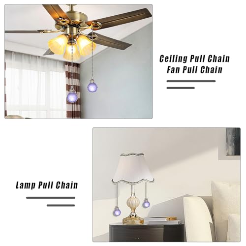 Image of 2 Pieces Purple Crystal Ceiling Fan Pull Chain Prism Ball 30mm Dazzling Pull Chain Extension with Connector for Ceiling Light Fan