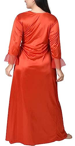 Image of Women's Satin Solid Maxi Nighty Full Sleeve 1 Nighty, 1 Wrap Gown Night Dress Ladies